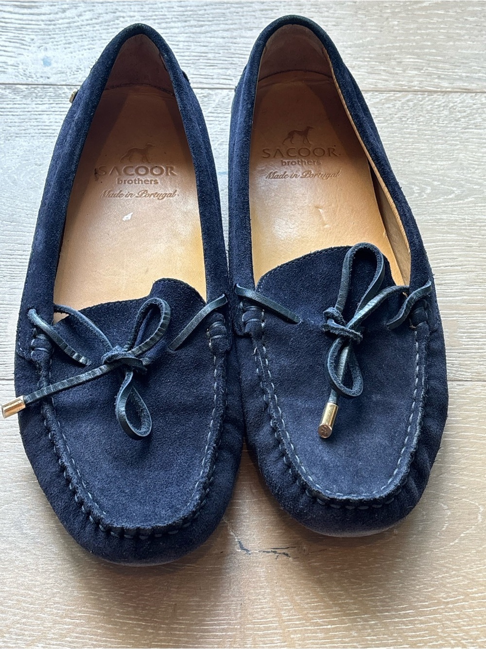 Sacoor Brother’s Navy Suede Bow Moccasin Loafers